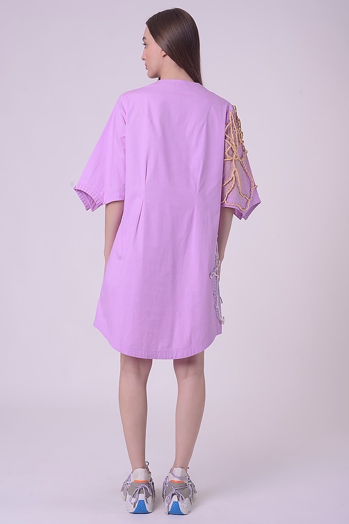 Lavender Fuzz Giza Cotton Hand & Machine Embroidered Knee-Length Cocktail Dress by Nitin Bal Chauhan at Pernia's Pop Up Shop