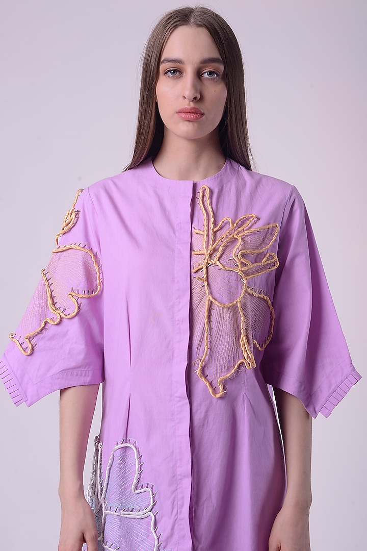 Lavender Fuzz Giza Cotton Hand & Machine Embroidered Knee-Length Cocktail Dress by Nitin Bal Chauhan at Pernia's Pop Up Shop