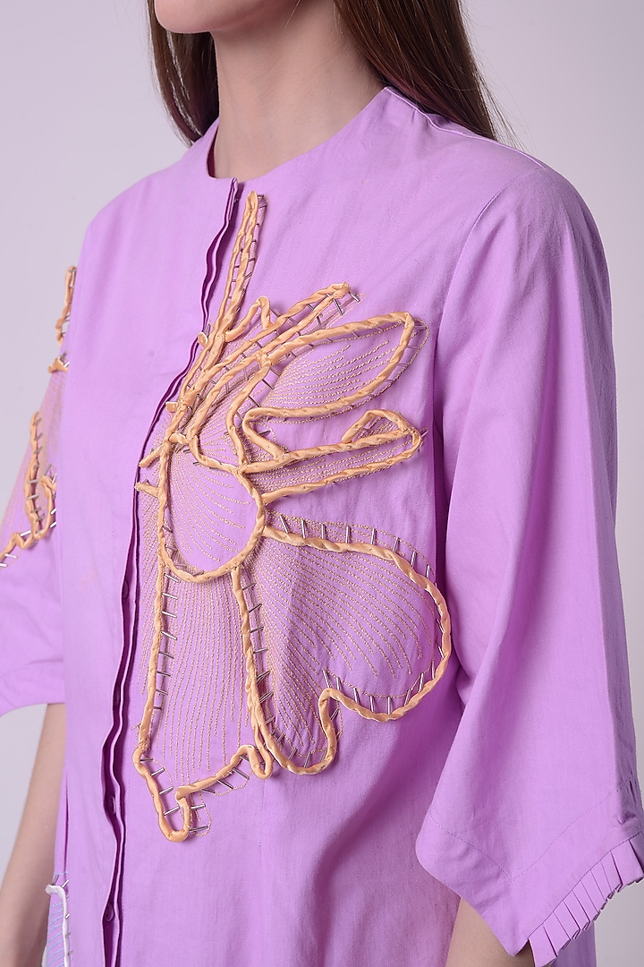 Lavender Fuzz Giza Cotton Hand & Machine Embroidered Knee-Length Cocktail Dress by Nitin Bal Chauhan at Pernia's Pop Up Shop