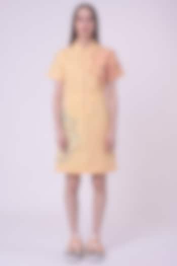 Lemon Fuzz Giza Cotton Hand & Machine Embroidered Knee-Length Vacation Dress by Nitin Bal Chauhan at Pernia's Pop Up Shop