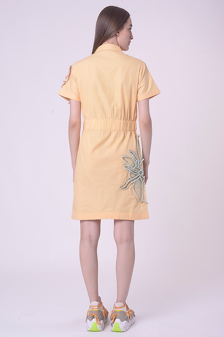Lemon Fuzz Giza Cotton Hand & Machine Embroidered Knee-Length Vacation Dress by Nitin Bal Chauhan at Pernia's Pop Up Shop