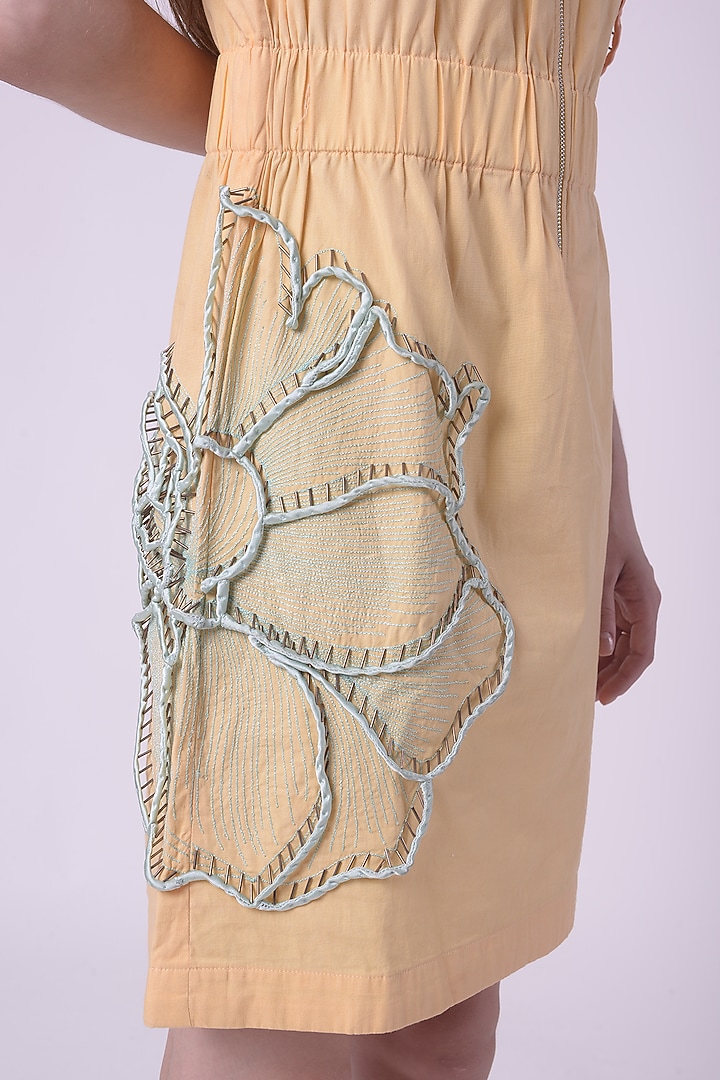 Lemon Fuzz Giza Cotton Hand & Machine Embroidered Knee-Length Vacation Dress by Nitin Bal Chauhan at Pernia's Pop Up Shop