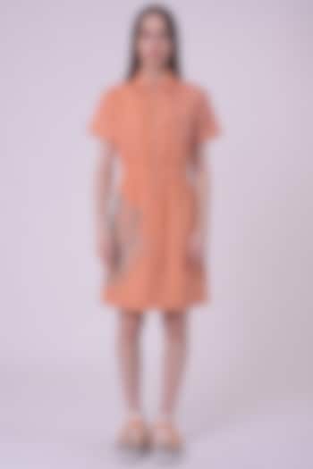 Orange Fuzz Giza Cotton Hand & Machine Embroidered Knee-Length Vacation Dress by Nitin Bal Chauhan at Pernia's Pop Up Shop
