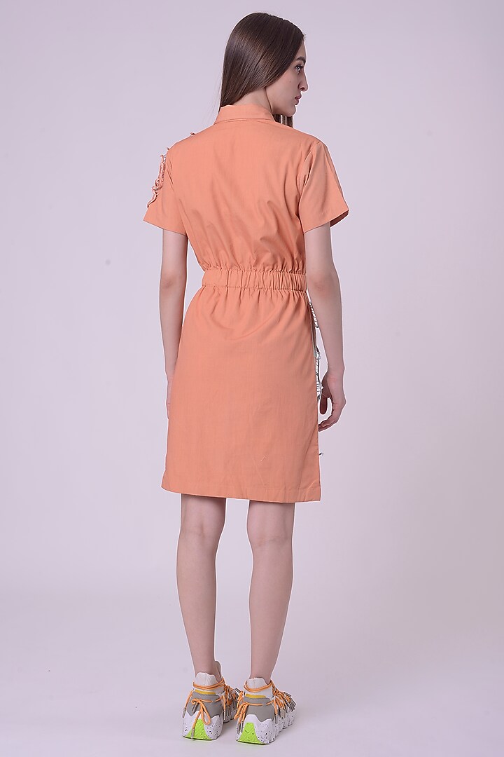 Orange Fuzz Giza Cotton Hand & Machine Embroidered Knee-Length Vacation Dress by Nitin Bal Chauhan at Pernia's Pop Up Shop