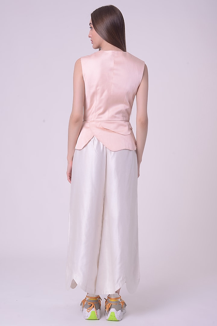 Peach Fuzz Giza Cotton Hand & Machine Embroidered Peplum Top by Nitin Bal Chauhan at Pernia's Pop Up Shop