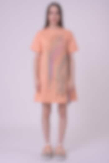 Peach Fuzz Scuba Fabric Hand & Machine Embroidered Mini Cocktail Dress by Nitin Bal Chauhan at Pernia's Pop Up Shop