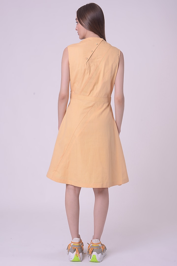 Lemon Fuzz Giza Cotton Hand & Machine Embroidered Knee-Length Vacation Dress by Nitin Bal Chauhan at Pernia's Pop Up Shop