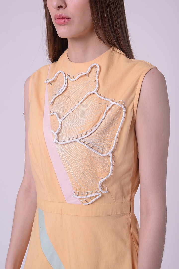 Lemon Fuzz Giza Cotton Hand & Machine Embroidered Knee-Length Vacation Dress by Nitin Bal Chauhan at Pernia's Pop Up Shop