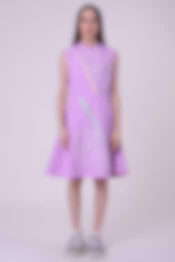 Lavender Fuzz Giza Cotton Hand & Machine Embroidered Knee-Length Vacation Dress by Nitin Bal Chauhan at Pernia's Pop Up Shop