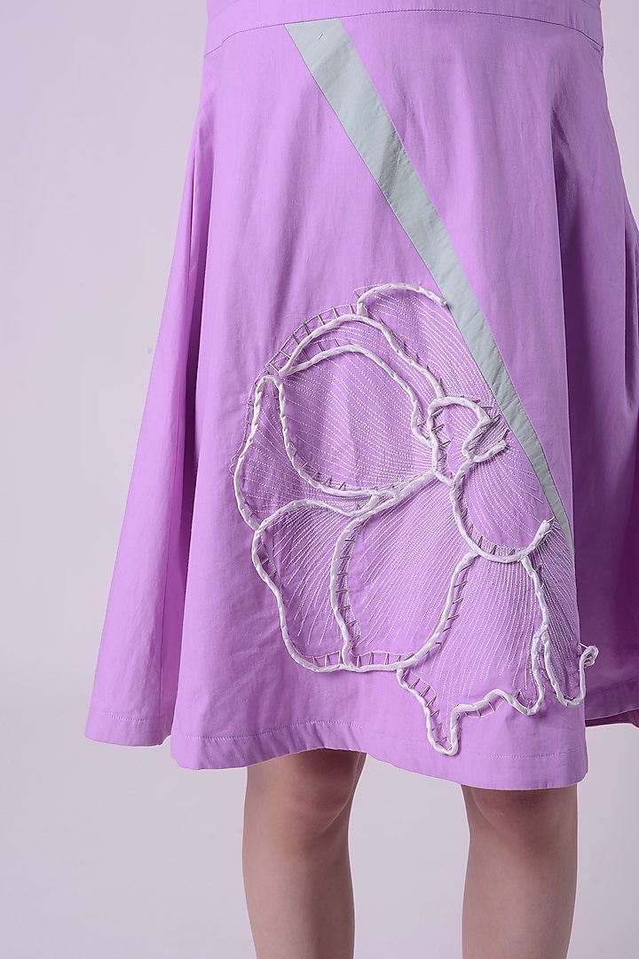 Lavender Fuzz Giza Cotton Hand & Machine Embroidered Knee-Length Vacation Dress by Nitin Bal Chauhan at Pernia's Pop Up Shop