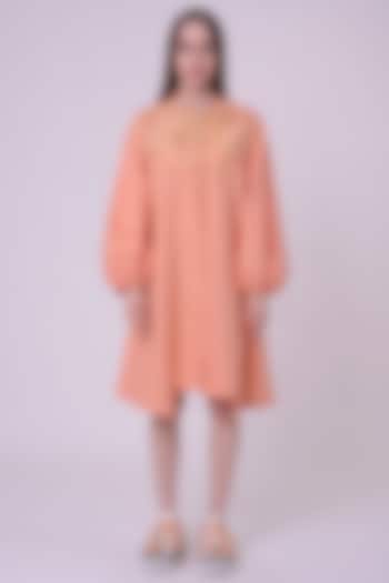 Orange Giza Cotton Hand & Machine Embroidered Knee-Length Vacation Dress by Nitin Bal Chauhan at Pernia's Pop Up Shop