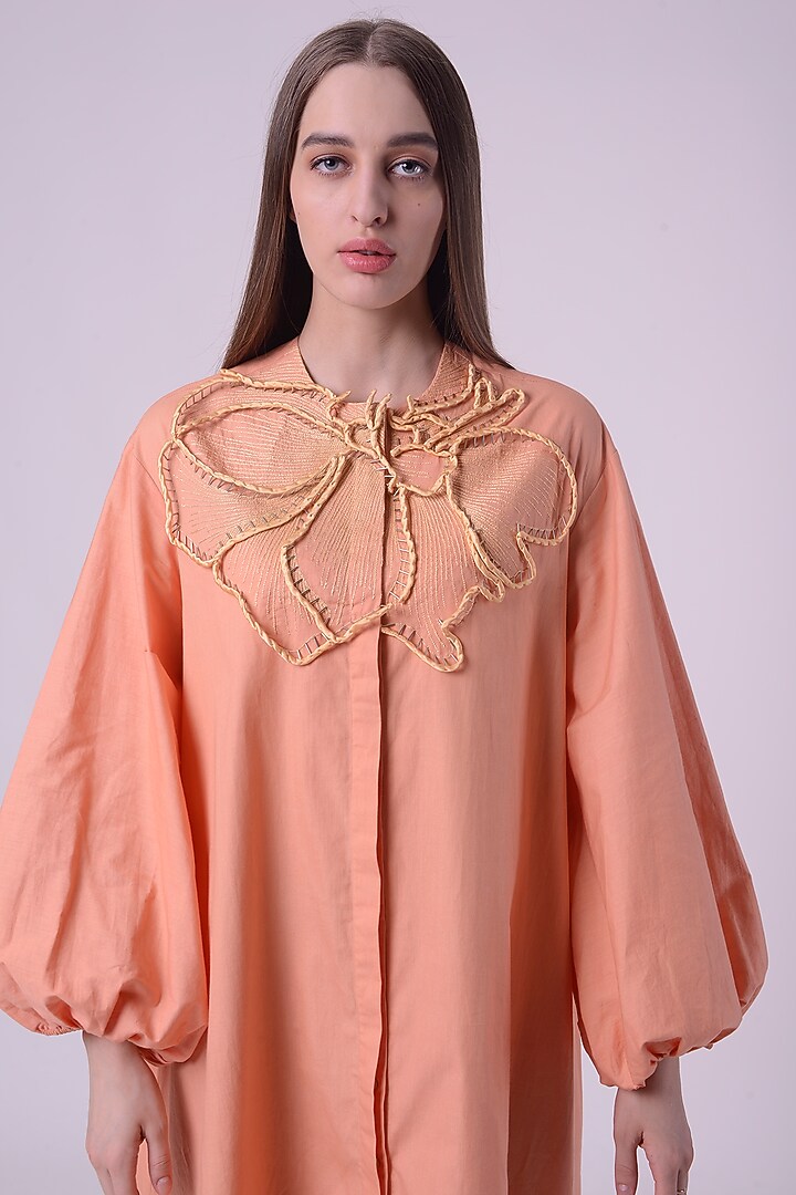 Orange Giza Cotton Hand & Machine Embroidered Knee-Length Vacation Dress by Nitin Bal Chauhan at Pernia's Pop Up Shop
