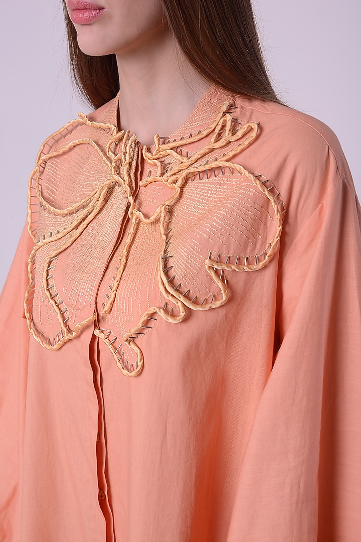 Orange Giza Cotton Hand & Machine Embroidered Knee-Length Vacation Dress by Nitin Bal Chauhan at Pernia's Pop Up Shop