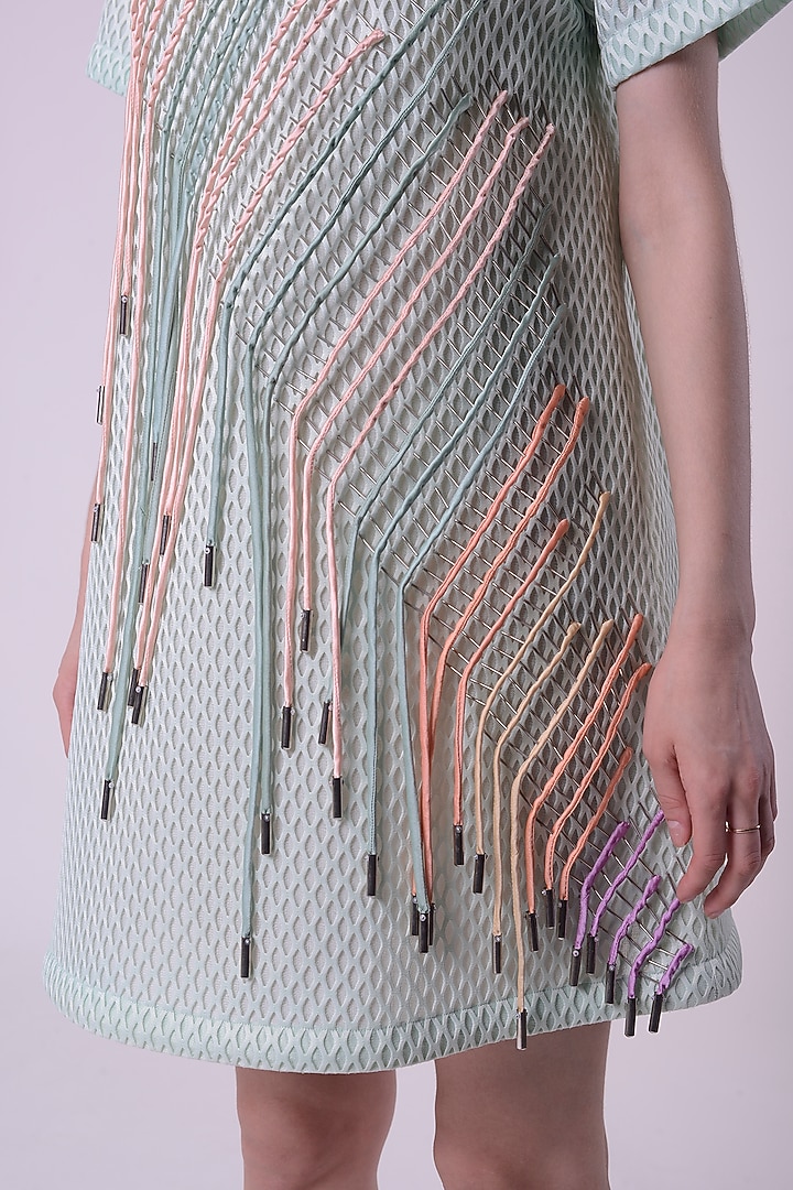 Mint Green Scuba Fabric Embroidered Mini Cocktail Dress by Nitin Bal Chauhan at Pernia's Pop Up Shop