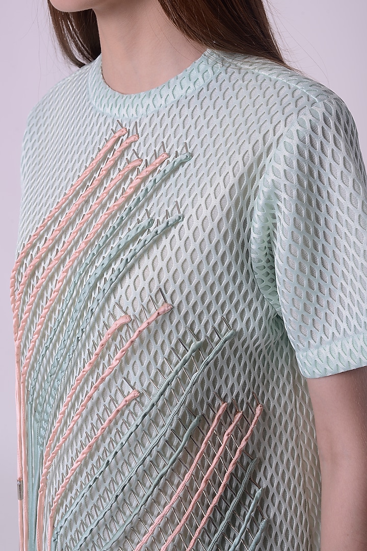 Mint Green Scuba Fabric Embroidered Mini Cocktail Dress by Nitin Bal Chauhan at Pernia's Pop Up Shop