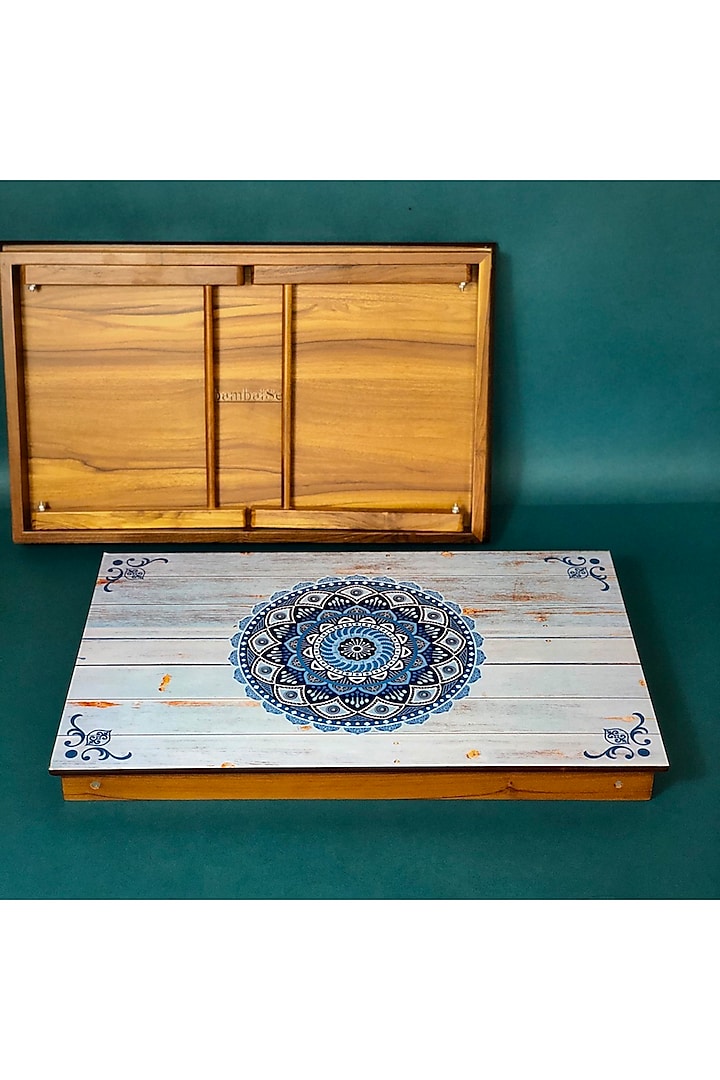 Blue Teak Wood Bed Folding Table by BambaiSe