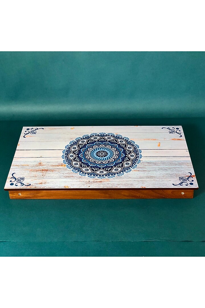 Blue Teak Wood Bed Folding Table by BambaiSe at Pernia's Pop Up Shop