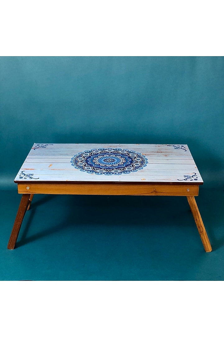 Blue Teak Wood Bed Folding Table by BambaiSe at Pernia's Pop Up Shop