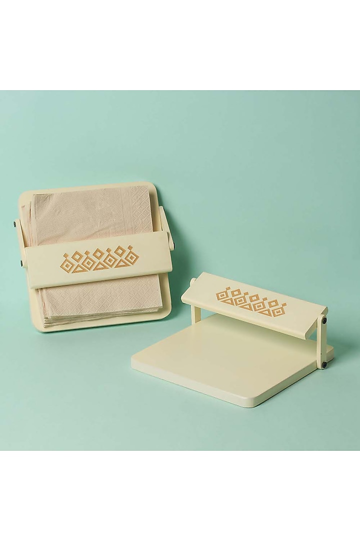 Off-White Wood Tissue Tray by BambaiSe at Pernia's Pop Up Shop