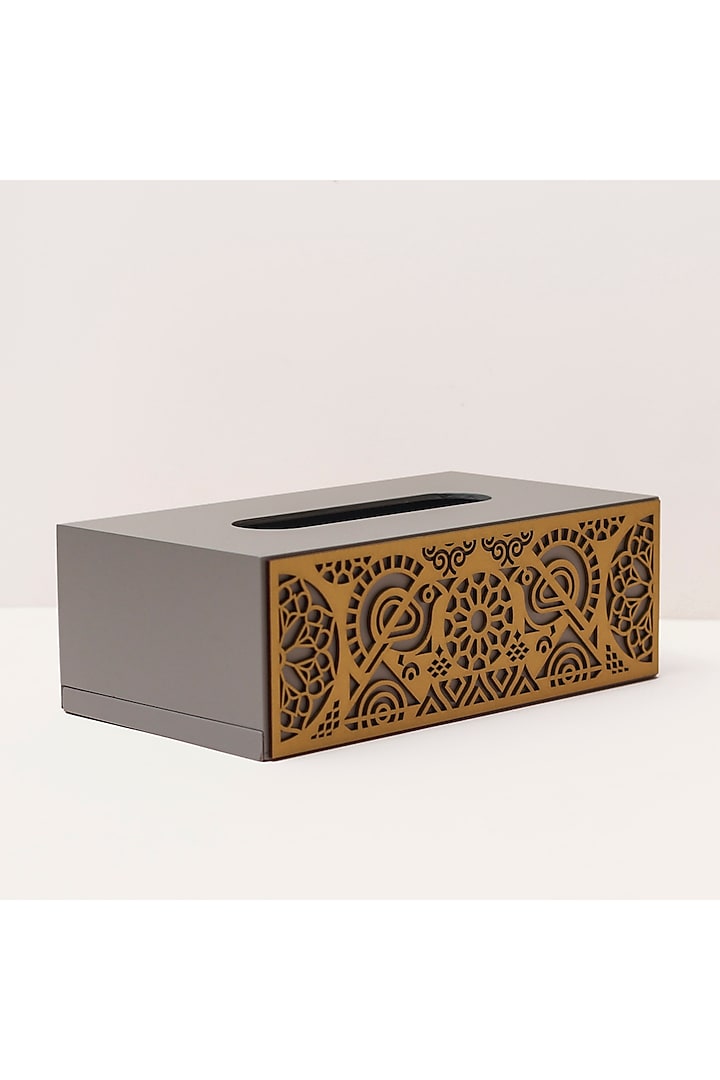 Grey & Gold Wood Tissue Box by BambaiSe at Pernia's Pop Up Shop
