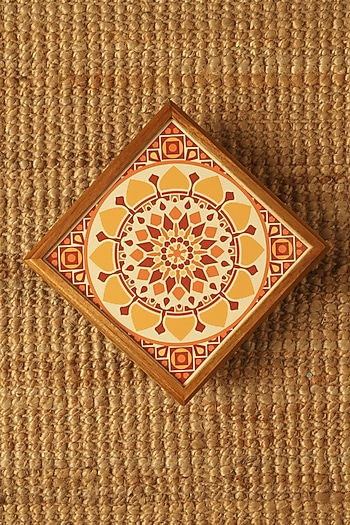 Yellow Teak Wood & Gloss Laminate Mandala Bajot by BambaiSe at Pernia's Pop Up Shop
