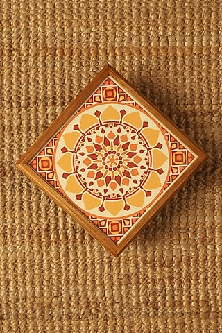 Yellow Teak Wood & Gloss Laminate Mandala Bajot by BambaiSe