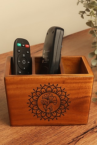 Brown Teak Wood & Matte Coat Mandala Organiser by BambaiSe