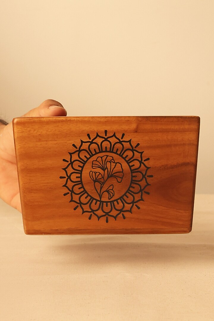 Brown Teak Wood & Matte Coat Mandala Organiser by BambaiSe at Pernia's Pop Up Shop