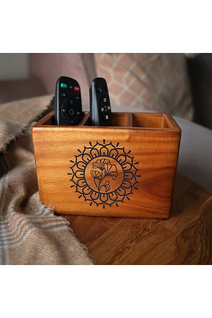 Brown Teak Wood & Matte Coat Mandala Organiser by BambaiSe at Pernia's Pop Up Shop