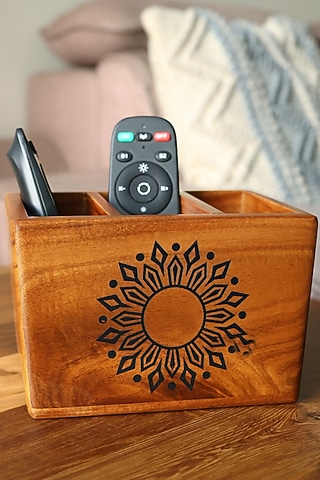Brown Teak Wood & Matte Coat Mandala Organiser by BambaiSe
