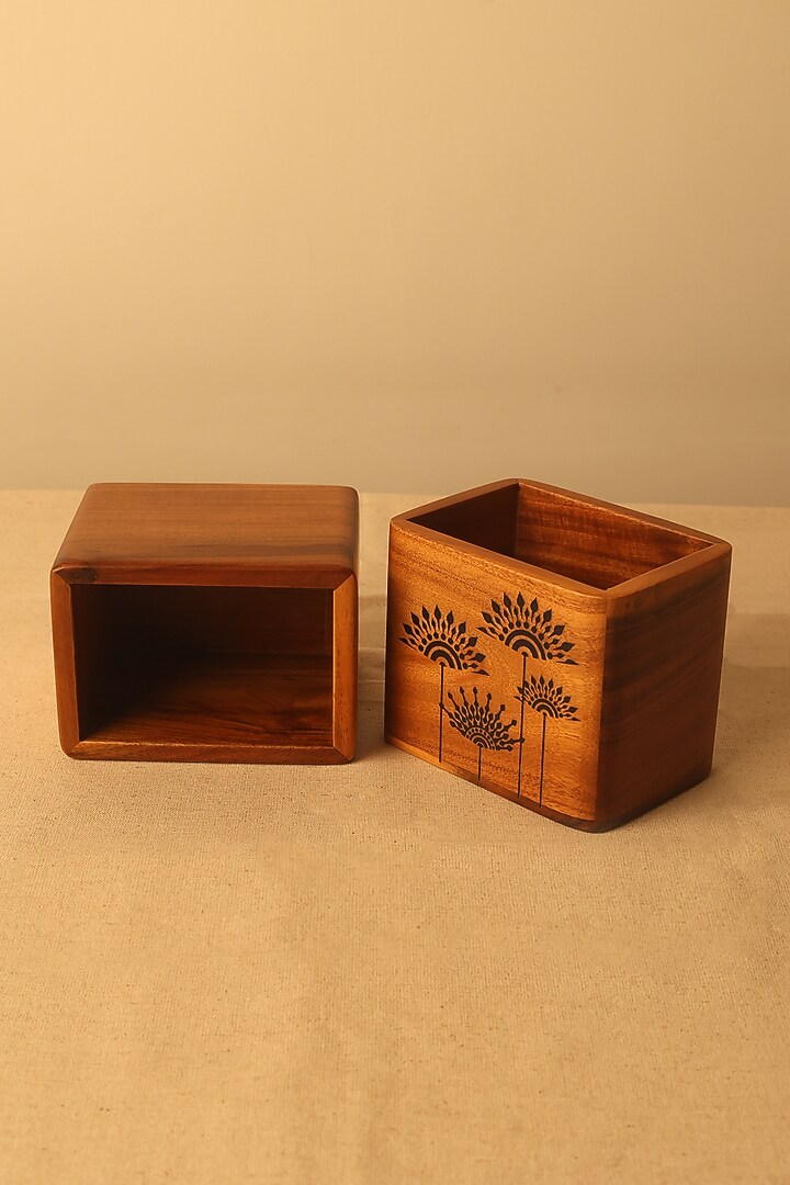 Brown Teak Wood Mandala Printed Compact Spoon Holder by BambaiSe at Pernia's Pop Up Shop
