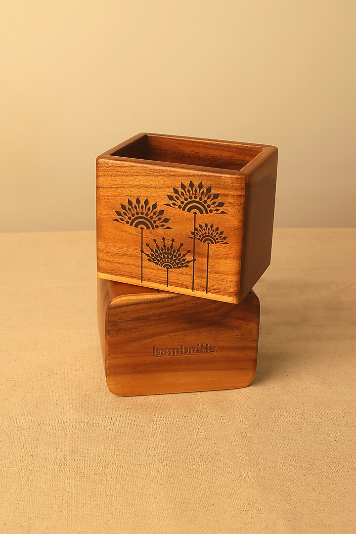 Brown Teak Wood Mandala Printed Compact Spoon Holder by BambaiSe at Pernia's Pop Up Shop