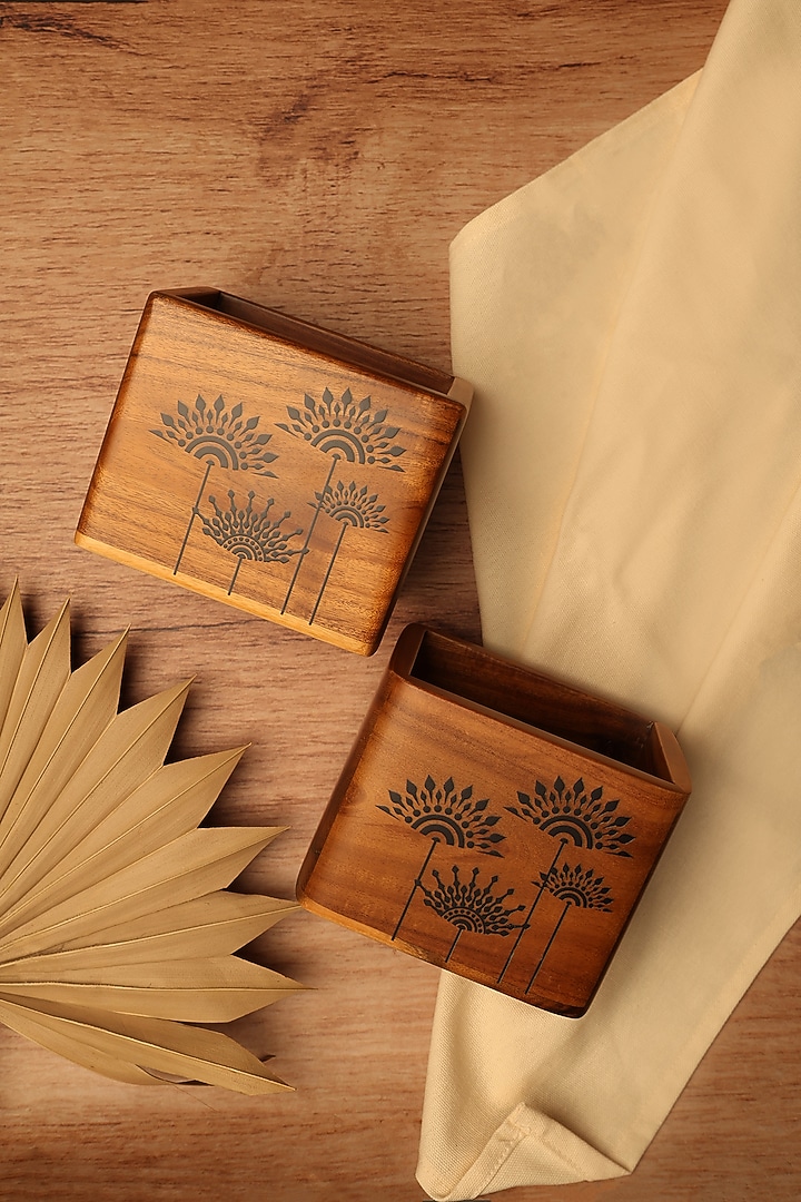 Brown Teak Wood Mandala Printed Compact Spoon Holder by BambaiSe at Pernia's Pop Up Shop