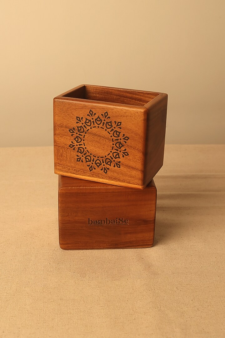 Brown Teak Wood Mandala Printed Compact Spoon Holder by BambaiSe at Pernia's Pop Up Shop
