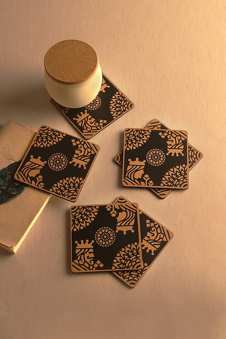 Gold & Black Premium MDF Coasters Set Of 6 by BambaiSe