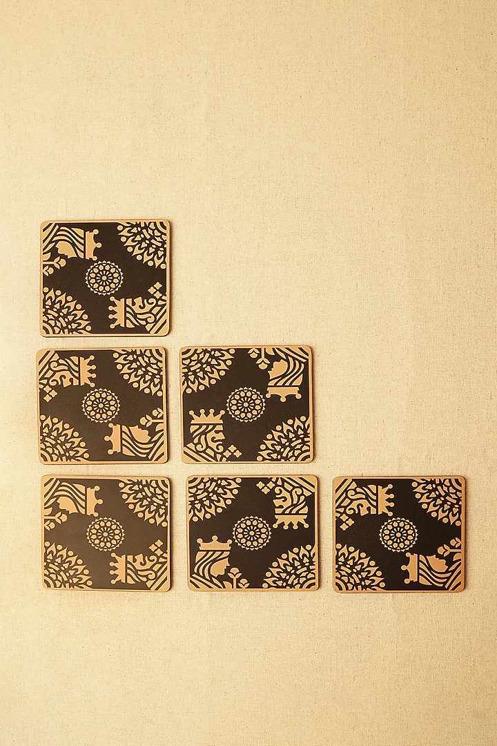 Gold & Black Premium MDF Coasters Set Of 6 by BambaiSe at Pernia's Pop Up Shop