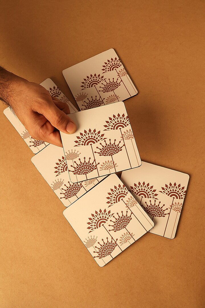 Peach Premium MDF Square Coaster Set Of 6 by BambaiSe at Pernia's Pop Up Shop