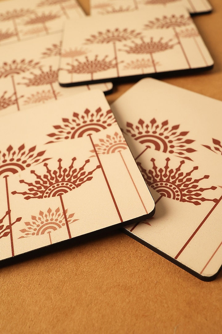 Peach Premium MDF Square Coaster Set Of 6 by BambaiSe at Pernia's Pop Up Shop