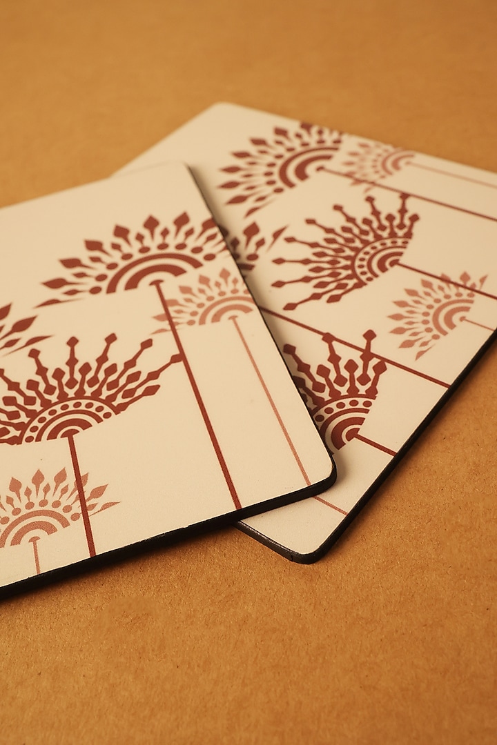Peach Premium MDF Square Mandal Printed Trivet Set Of 4 by BambaiSe at Pernia's Pop Up Shop
