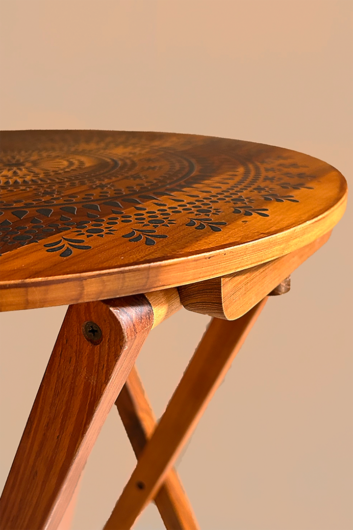Brown Teak Wood Mandala Printed Folding Table by BambaiSe at Pernia's Pop Up Shop