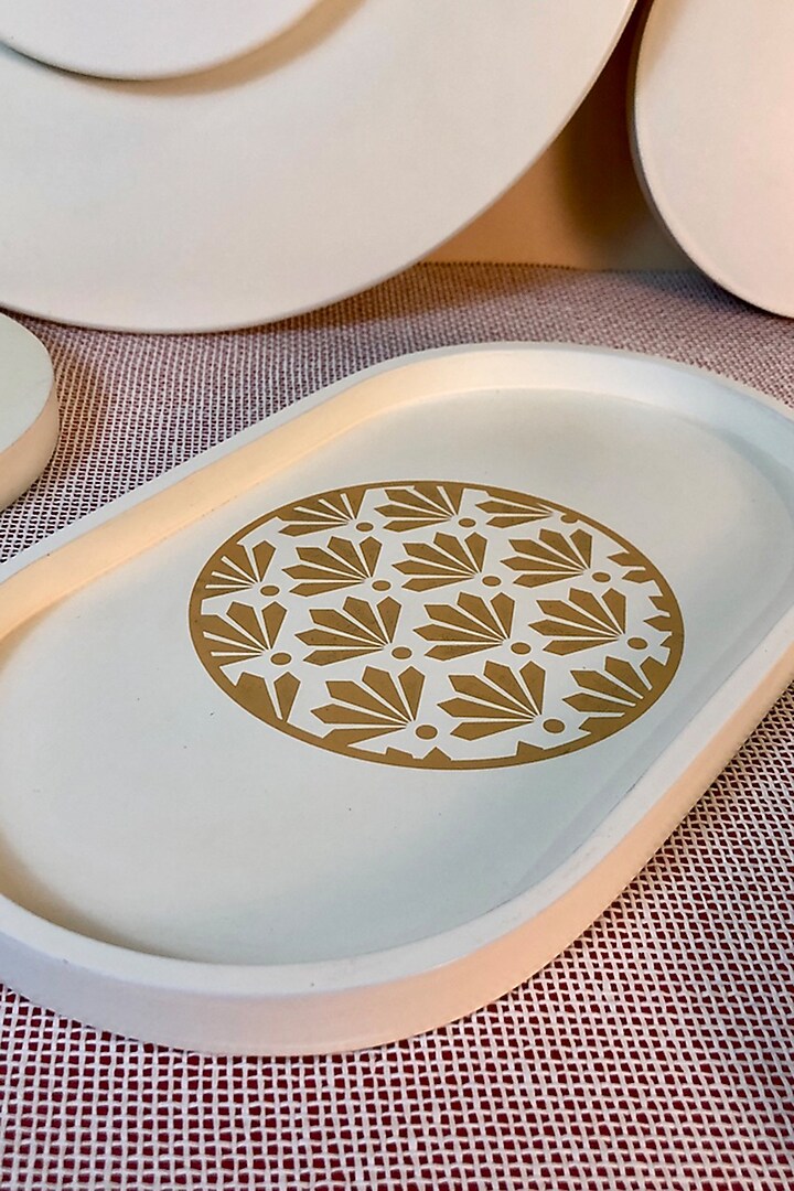 Off-White Premium MDF Oval Tray by BambaiSe at Pernia's Pop Up Shop