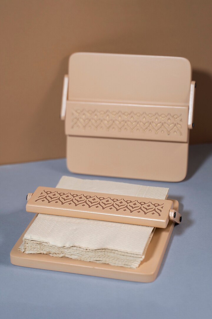 Vanilla Beige Wooden Square Tissue Tray by BambaiSe at Pernia's Pop Up Shop
