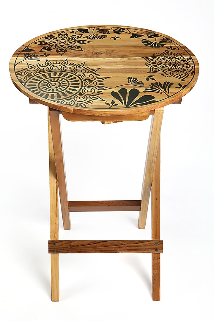 White & Black Wooden Mandala Folding Table by BambaiSe at Pernia's Pop Up Shop