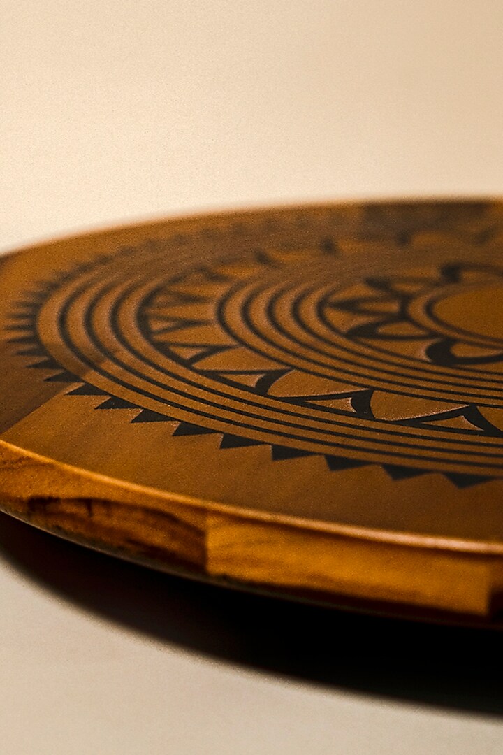 Brown Wooden Mandala Lazy Susan by BambaiSe at Pernia's Pop Up Shop