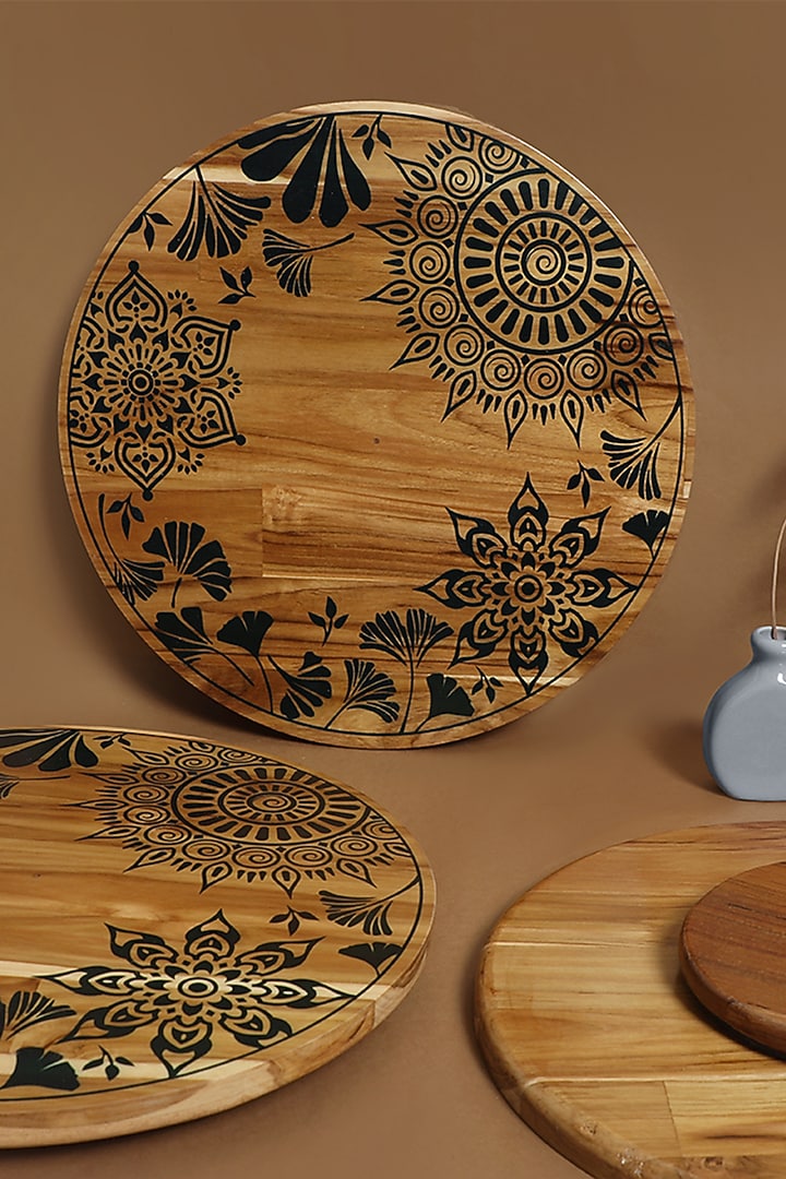 White & Black Wooden Mandala Lazy Susan by BambaiSe at Pernia's Pop Up Shop