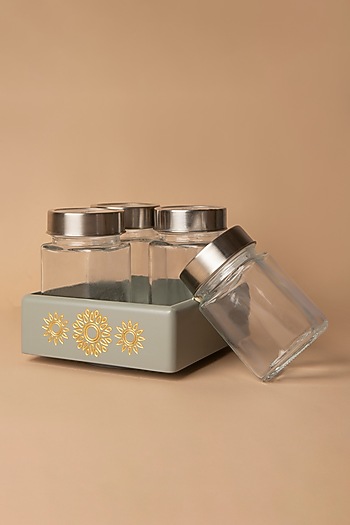Grey Wooden Revolving Jar Tray by BambaiSe at Pernia's Pop Up Shop