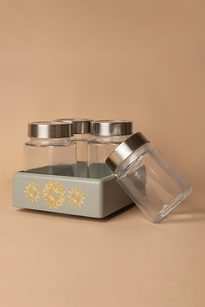 Grey Wooden Revolving Jar Tray by BambaiSe
