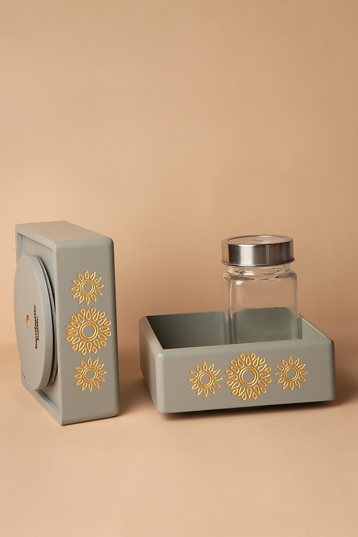 Grey Wooden Revolving Jar Tray by BambaiSe at Pernia's Pop Up Shop