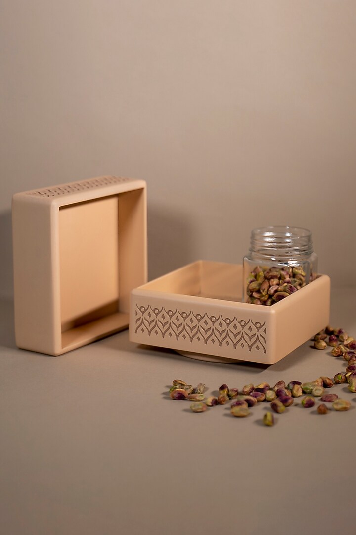 Vanilla Beige Wooden Revolving Jar Tray by BambaiSe at Pernia's Pop Up Shop