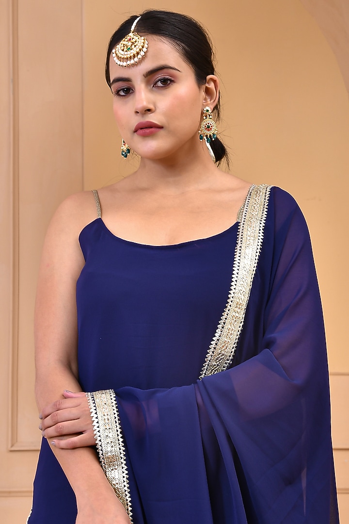 Navy Blue Georgette Flared Party Wear Sharara Set by Bannhi by Priyanka Rathore at Pernia's Pop Up Shop